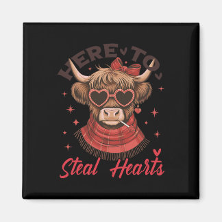 Funny Here To Steal Hearts Valentine’s Day Cow Cut Magneet