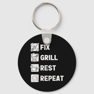 Funny Heren Vader Repareer Grill Rust Herhaal Here Sleutelhanger