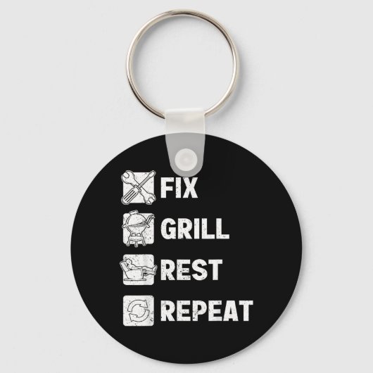 Funny Heren Vader Repareer Grill Rust Herhaal Here Sleutelhanger (Voorkant)