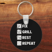 Funny Heren Vader Repareer Grill Rust Herhaal Here Sleutelhanger (Voorkant)