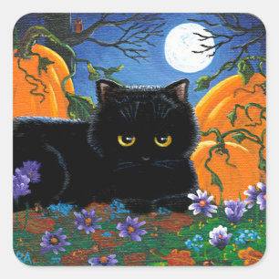 Funny Herfst Black Cat Creationarts Vierkante Sticker