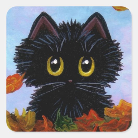 Funny Herfst herfst zwarte kat creationarts Vierkante Sticker (Voorkant)