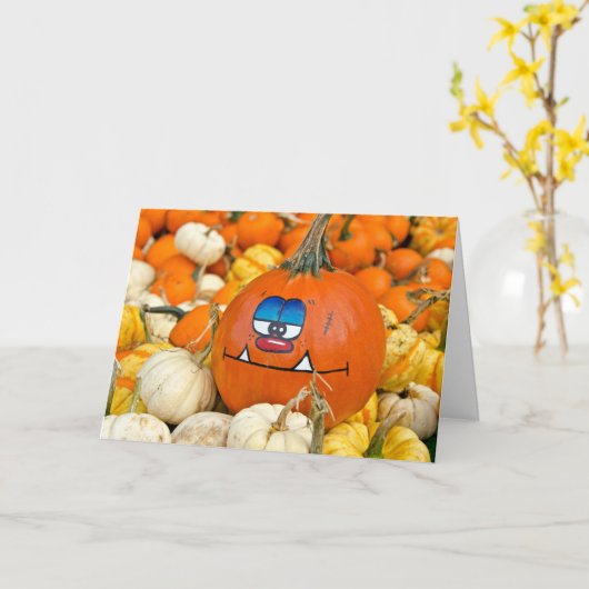 Funny Herfst Pumpkin Kaart (Gele Bloem)