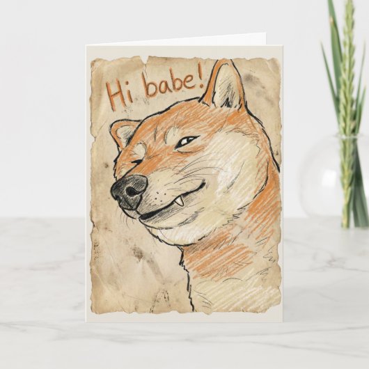 Funny "Hi Babe" Winking Shiba Inu Valentine's Art Kaart (Voorkant)