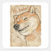 Funny "Hi Babe" Winking Shiba Inu Valentine's Art Vierkante Sticker (Voorkant)