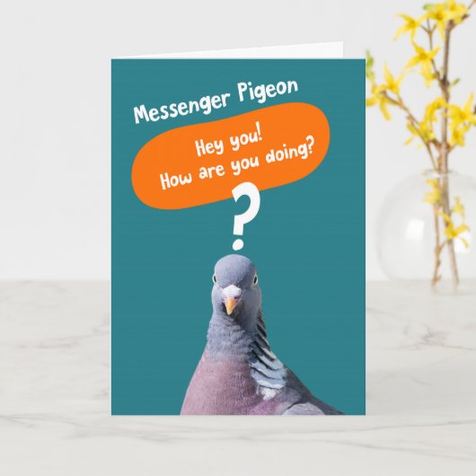 Funny Hi Hallo Kaart Messenger Pigeon (Gele Bloem)