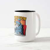 Funny Hibernation Mode Cat Winter Cozy Coffee Tweekleurige Koffiemok (Voorkant rechts)