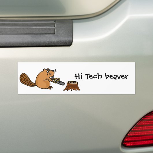 Funny High Tech Beaver met Chainzaag Bumpersticker (Op auto)