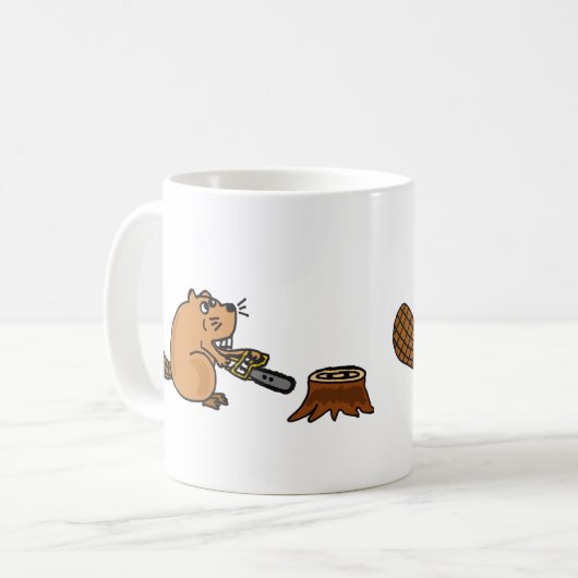Funny High Tech Beaver met Chainzaag Koffiemok (Voorkant links)