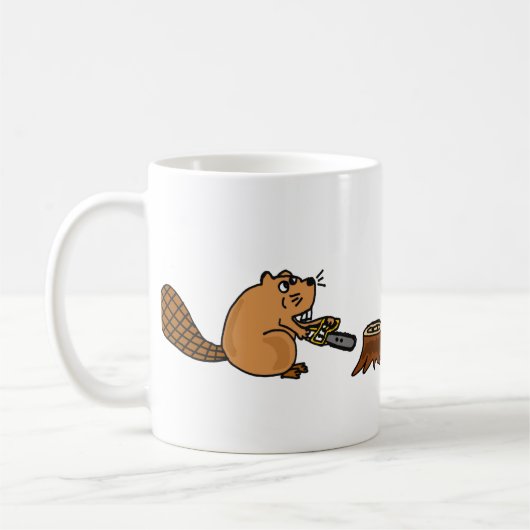 Funny High Tech Beaver met Chainzaag Koffiemok (Links)
