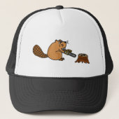 Funny High Tech Beaver met Chainzaag Trucker Pet (Voorkant)