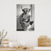 Funny Highland Cow Bathroom Print, Newspaper Poster (Keuken)
