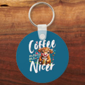 Funny Highland Cow Coffee Makes Me Nicer Quote Hum Sleutelhanger (Voorkant)