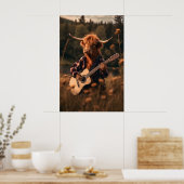 Funny Highland Cow Guitar Print, Farm Animal Art Poster (Keuken)