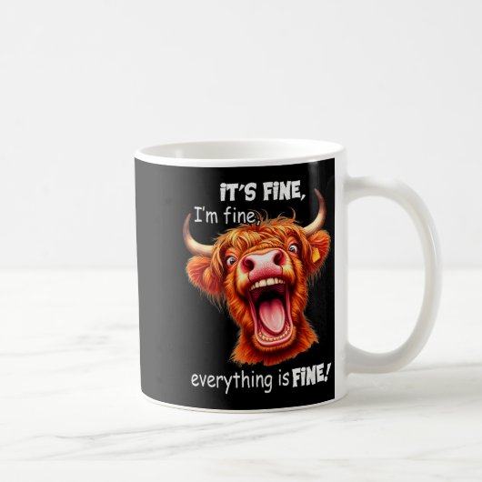 Funny Highland Cow It's Fine I'm Fine Everything I Koffiemok (Rechts)