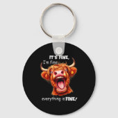 Funny Highland Cow It's Fine I'm Fine Everything I Sleutelhanger (Voorkant)