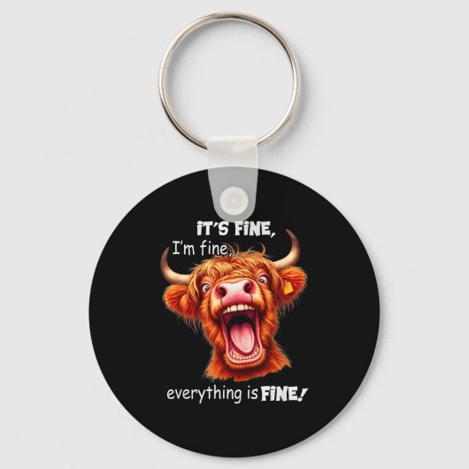 Funny Highland Cow It's Fine I'm Fine Everything I Sleutelhanger (Voorkant)