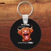 Funny Highland Cow It's Fine I'm Fine Everything I Sleutelhanger (Voorkant)