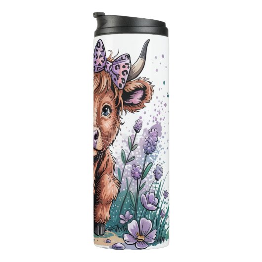 Funny Highland Cow Thermosbeker (Geroteerd rechts)