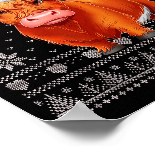Funny Highland Cow Ugly Christmas Sweater Santa Xm Poster (Hoek)