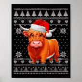 Funny Highland Cow Ugly Christmas Sweater Santa Xm Poster (Voorkant)
