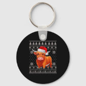 Funny Highland Cow Ugly Christmas Sweater Santa Xm Sleutelhanger (Voorkant)