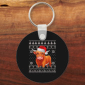 Funny Highland Cow Ugly Christmas Sweater Santa Xm Sleutelhanger (Voorkant)