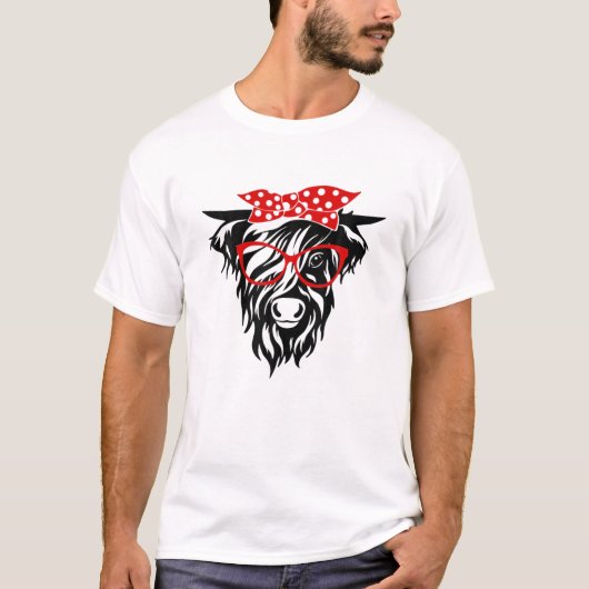 Funny Highland Koe met Bandana en bril T-shirt (Voorkant)