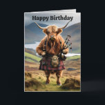 Funny Highland Koe met doedelzak, Kaart<br><div class="desc">Beeld met Uitzichten van de Schotse Hoogland is een grappige Highland Koe staan met Kilt op en het dragen van zijn doedelzak.</div>