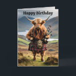 Funny Highland Koe met doedelzak, Kaart<br><div class="desc">Beeld met Uitzichten van de Schotse Hoogland is een grappige Highland Koe staan met Kilt op en het dragen van zijn doedelzak.</div>