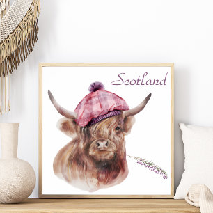 Funny Highland Koe Tartan Pet Scotland Animal Art Poster