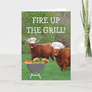 Funny Highland Steer Barbecue Birthday Kaart