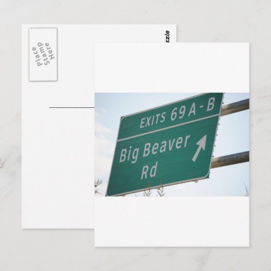Funny HIghway Sign Big Beaver Road Exit 69 Briefkaart (Voorkant / Achterkant)