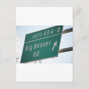 Funny HIghway Sign Big Beaver Road Exit 69 Briefkaart