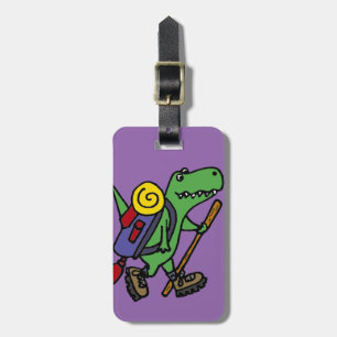 Funny Hiking Green T-Rex Dinosaur Bagagelabel