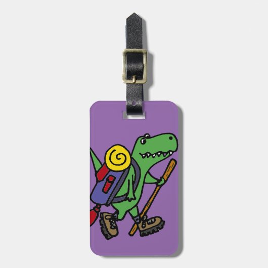 Funny Hiking Green T-Rex Dinosaur Bagagelabel (Voorkant verticaal)