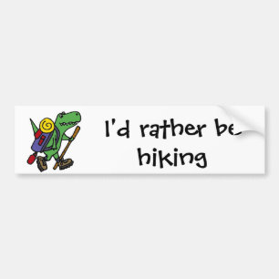 Funny Hiking Green T-Rex Dinosaur Bumpersticker