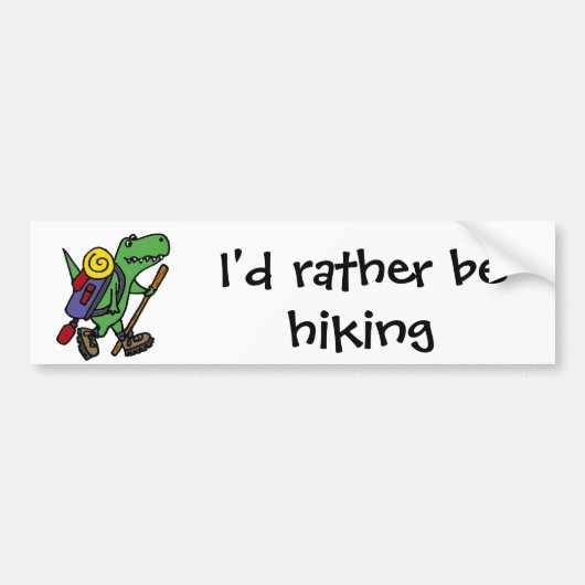 Funny Hiking Green T-Rex Dinosaur Bumpersticker (Voorkant)