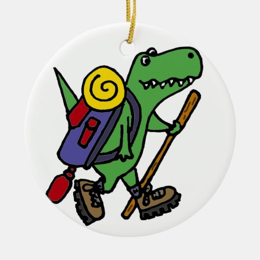 Funny Hiking Green T-Rex Dinosaur Keramisch Ornament (Voorkant)