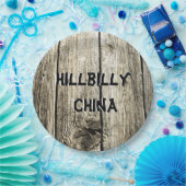 Funny Hillbilly China Faux Knotty Pine Fence Papieren Bordje (Feest)