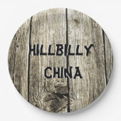 Funny Hillbilly China Faux Knotty Pine Fence Papieren Bordje (Voorkant)