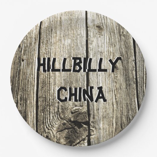 Funny Hillbilly China Faux Knotty Pine Fence Papieren Bordje (Voorkant)