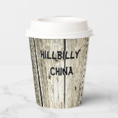 Funny Hillbilly China Faux Knotty Pine Rustic Papieren Bekers (Achterkant)