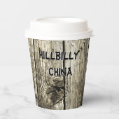 Funny Hillbilly China Faux Knotty Pine Rustic Papieren Bekers (Voorkant)