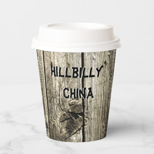 Funny Hillbilly China Faux Knotty Pine Rustic Papieren Bekers (Voorkant)