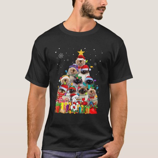 Funny Himalayan Christmas Tree Cute Pet Cat Lover T-shirt (Voorkant)