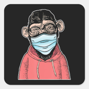 Funny Hip Hop Monkey in Masker Blue Mask Cute Vierkante Sticker