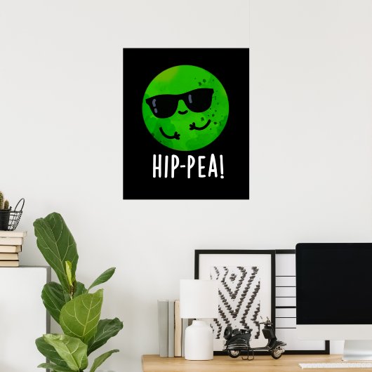Funny Hip Pea Pun Dark BG Poster (Thuiskantoor)