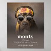 Funny Hippie Dog Portrait - voeg uw hond zijn naam Poster (Voorkant)