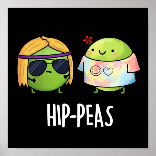 Funny Hippie Peas Pun Dark BG Poster (Voorkant)
